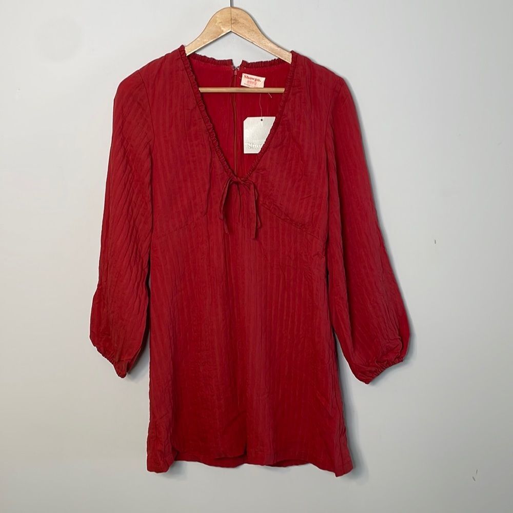NWT Showpo. Red Striped Balloon Sleeve Mini Dress Size 4